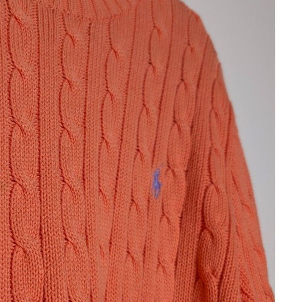 Ralph Lauren Y2K Coral Cable Knit Cotton Sweater XL Preppy Pony Logo Old Money - Picture 7 of 7